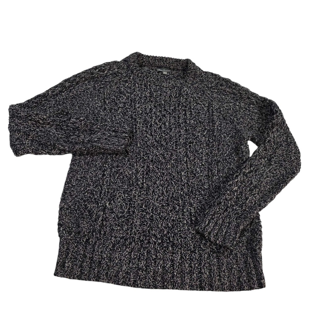 LL Bean Signature‎ Sweater Size M Cable Knit Crew Neck Black/White Fisherman